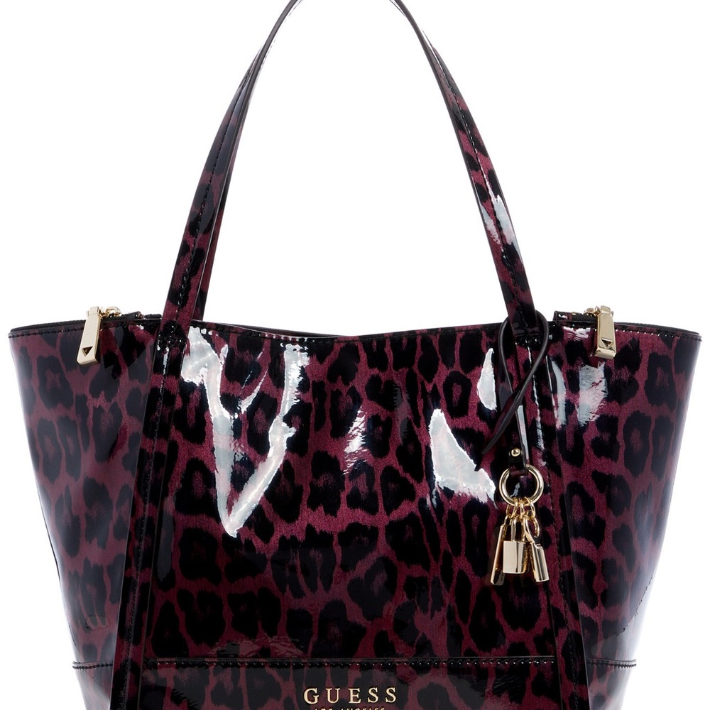 Black and Brown Leopard Print Tote with Glossy Finish